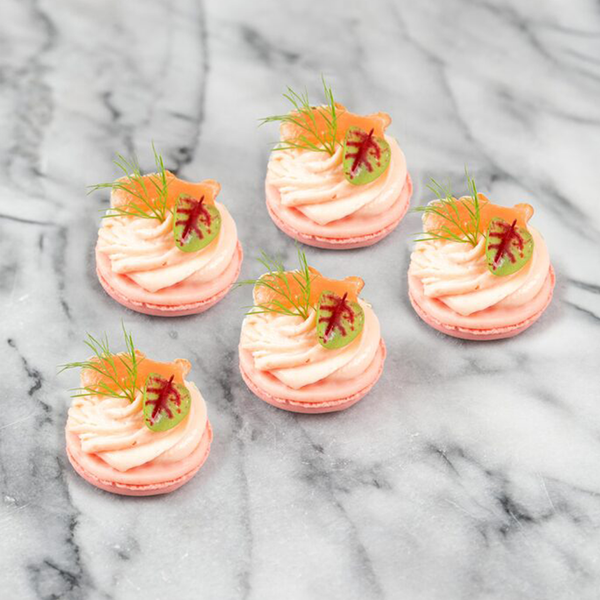 Pink Macaroons with Smoked Salmon Mousse