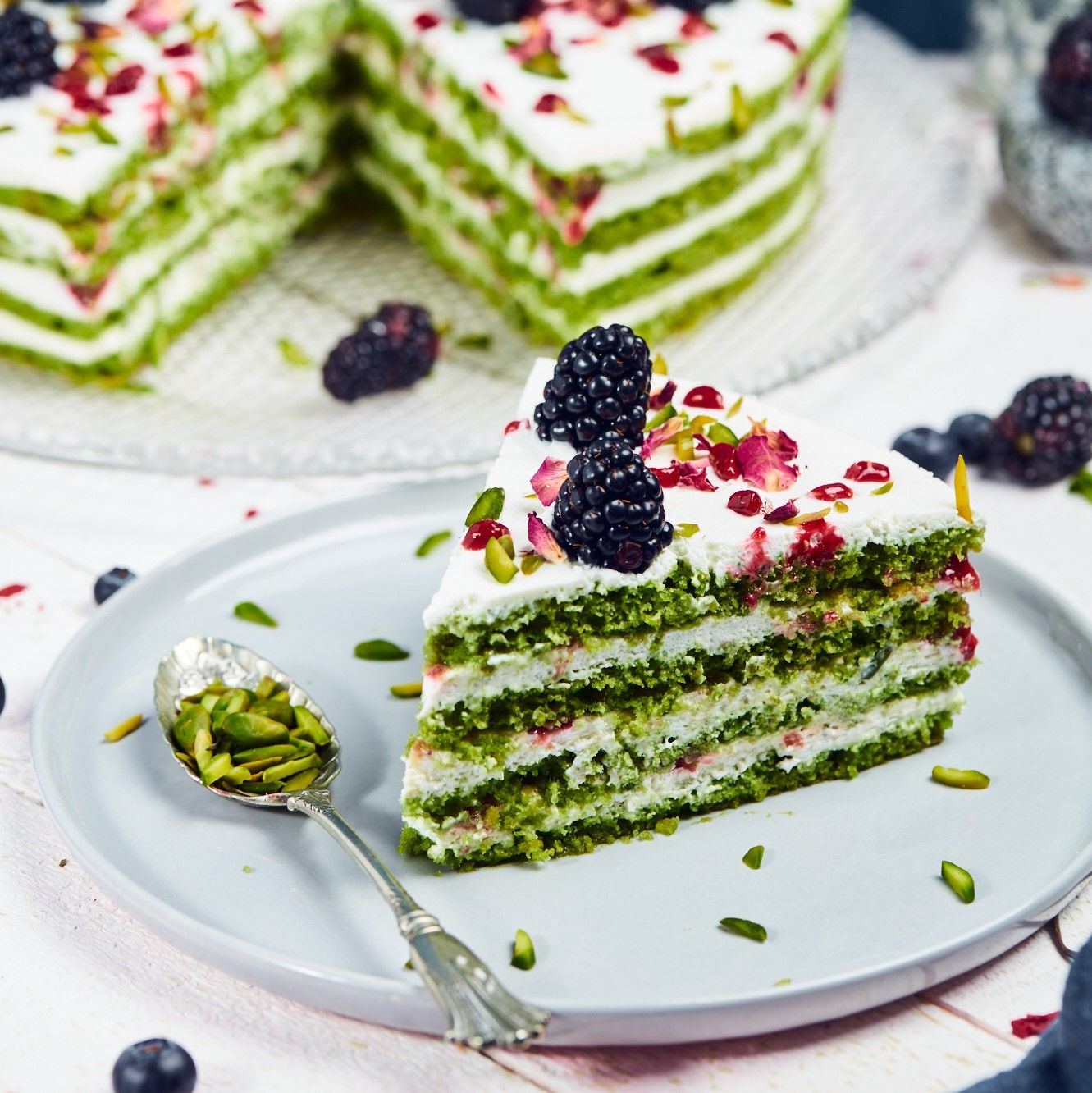 Pistachio Rose & Raspberry Cake