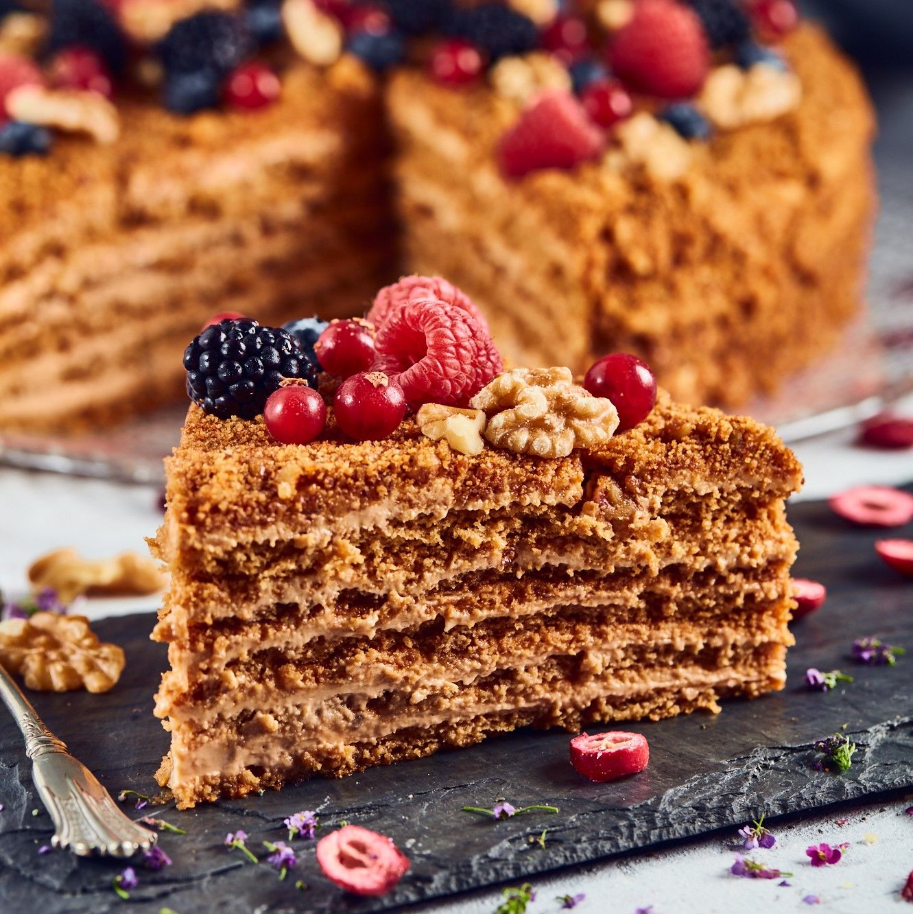 Walnut Caramel Honey Cake